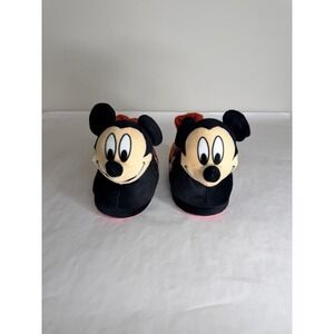 Disney Junior Mickey Mouse Plush Slippers Kids Size 7/8 Red Black Soft IndoorDis